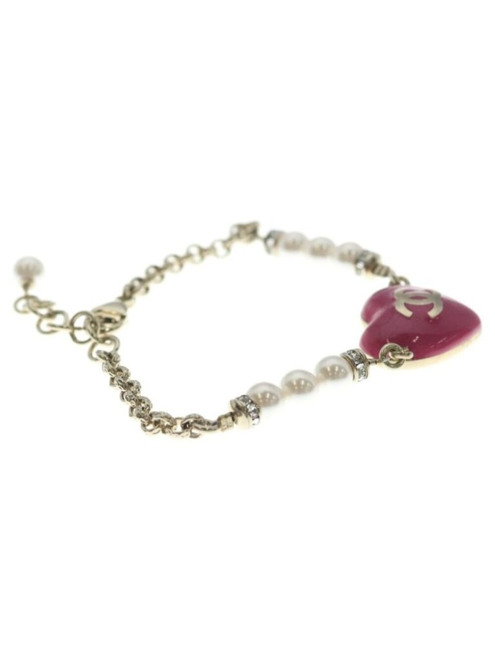 Chanel CC Logo Line Stone Costume Pearl Gold Pink Bracelet - Picture 3 of 6